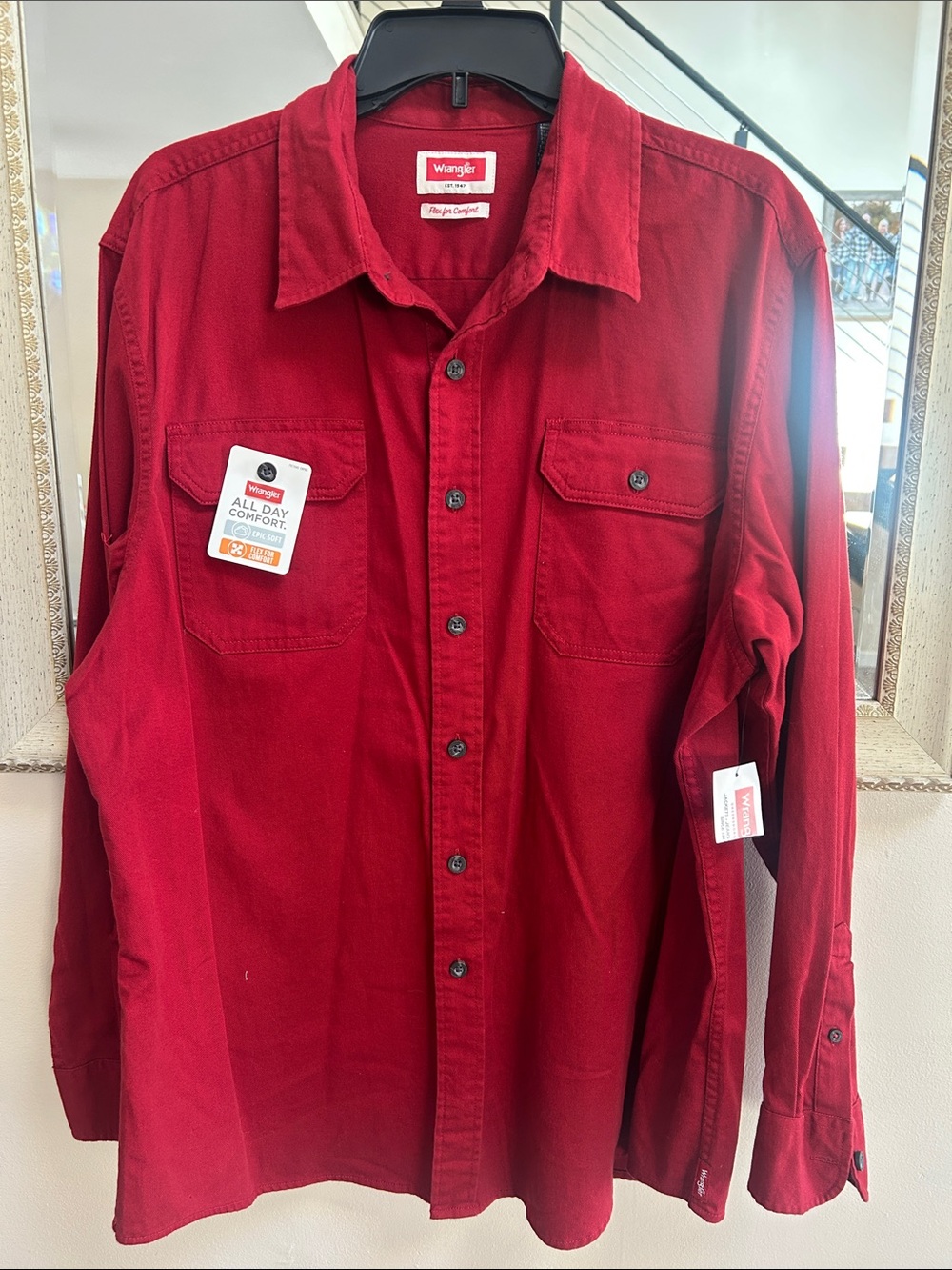 Wrangler Men's Deep Red Long-Sleeve Button-Down Shirt